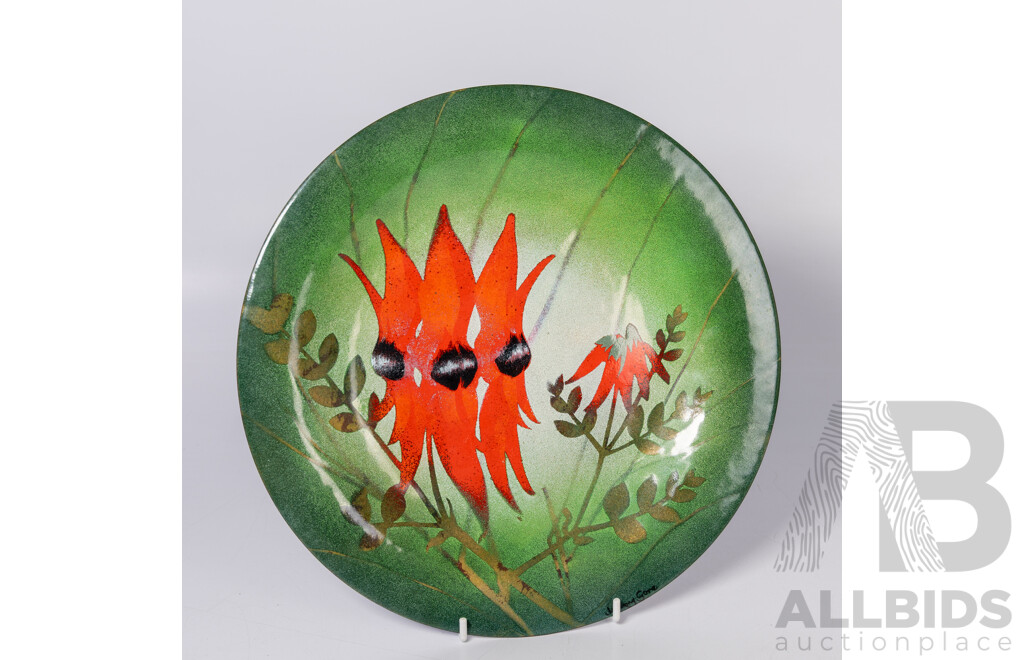 Retro Enamelled Copper Display Charger with Sturt Desert Pea Design by Jenny Gore