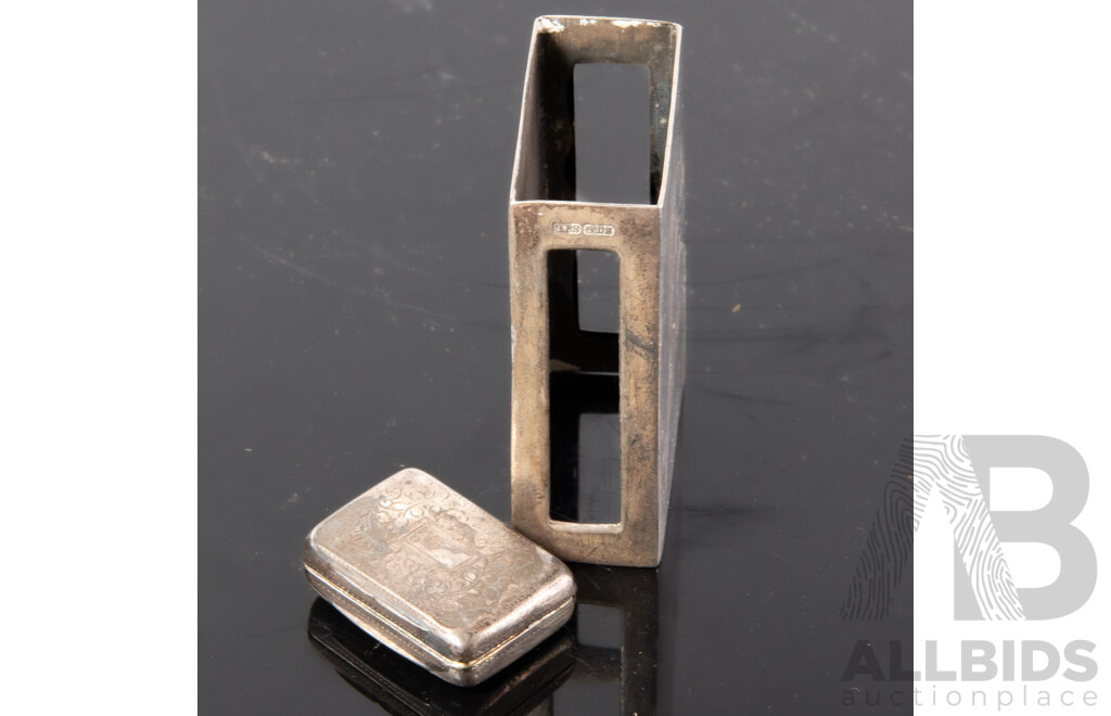 Antique Sterling Silver Vinaigrette, Sterling Silver Matchbox Case with Engraved Monogram