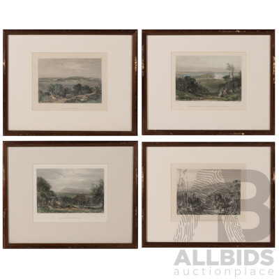 John Skinner Prout, (19th C., British, 1805-1876), Mount Macedon, Victoria & Three More Works, Vintage Hand Coloured Steel Engraving Prints of Originals, 29.5 x 37 cm (frames) (4)