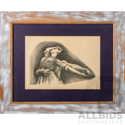 N.Grant, (20th Century, Australian), Dance Together, Vintage Reproduction Print of Original Pencil & Charcoal Sketch, 60 x 72 cm (frame)