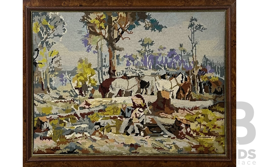 Artist Unknown, Bushman's Teabreak, Framed Handmade Wool Tapestry, 70 x 90 cm (frame)