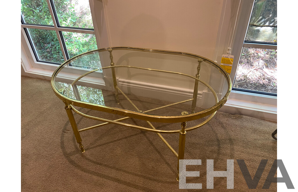 Oval Brass Glass Coffee Table 