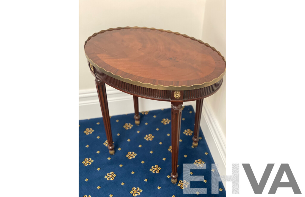 BAKER Oval Side Table with Brass Shaped Gallery  