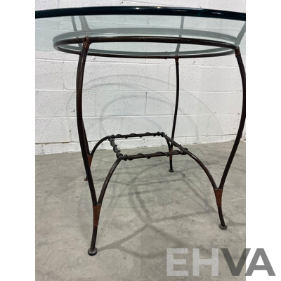 Round Glass Table with Base in Wrought Iron