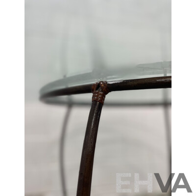 Round Glass Table with Base in Wrought Iron