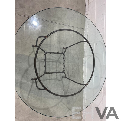 Round Glass Table with Base in Wrought Iron