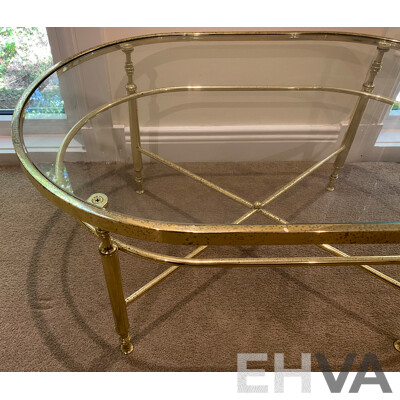 Oval Brass Glass Coffee Table 