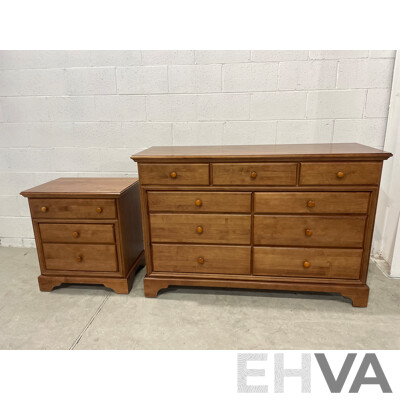 Solid Wood 7 Drawer Dresser and Bedside Table with 3 Drawers - Lot of 2