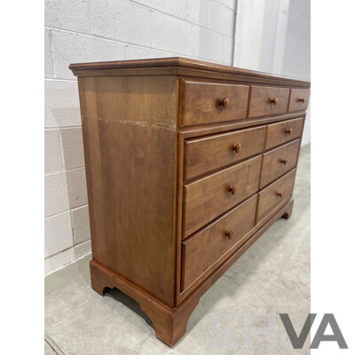Solid Wood 7 Drawer Dresser and Bedside Table with 3 Drawers - Lot of 2