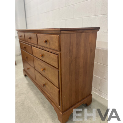 Solid Wood 7 Drawer Dresser and Bedside Table with 3 Drawers - Lot of 2