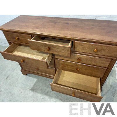 Solid Wood 7 Drawer Dresser and Bedside Table with 3 Drawers - Lot of 2