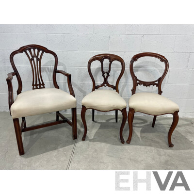 Victorian Style Side Chair, Armchair and Balloon Back Chair - Lot of 3