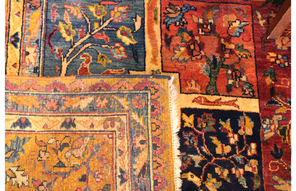 Mustard Yellow, Red, Blue - Flora Fauna Runner Rug Carpet 626x286cm 