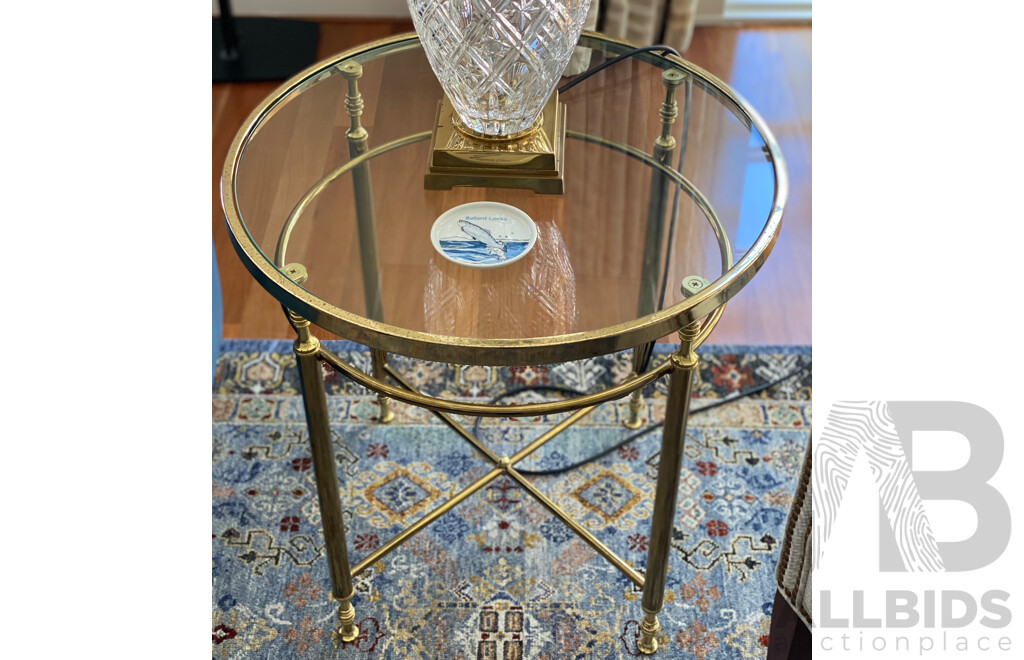 Pair of Small Round Brass Glass Coffee Table 