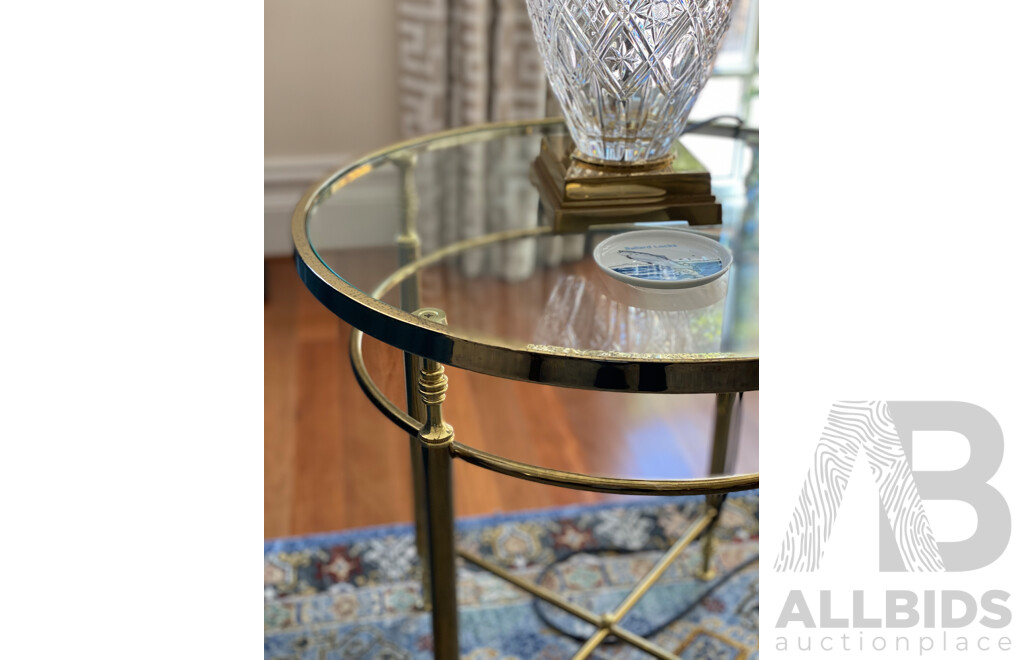 Pair of Small Round Brass Glass Coffee Table 