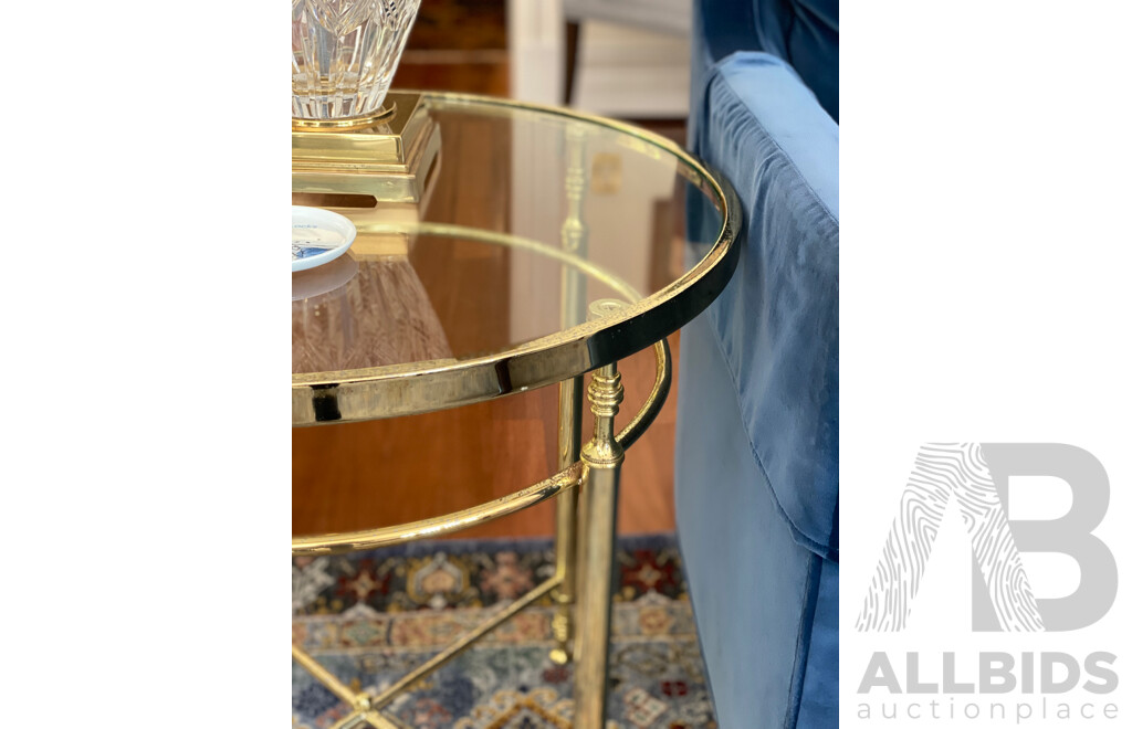 Pair of Small Round Brass Glass Coffee Table 