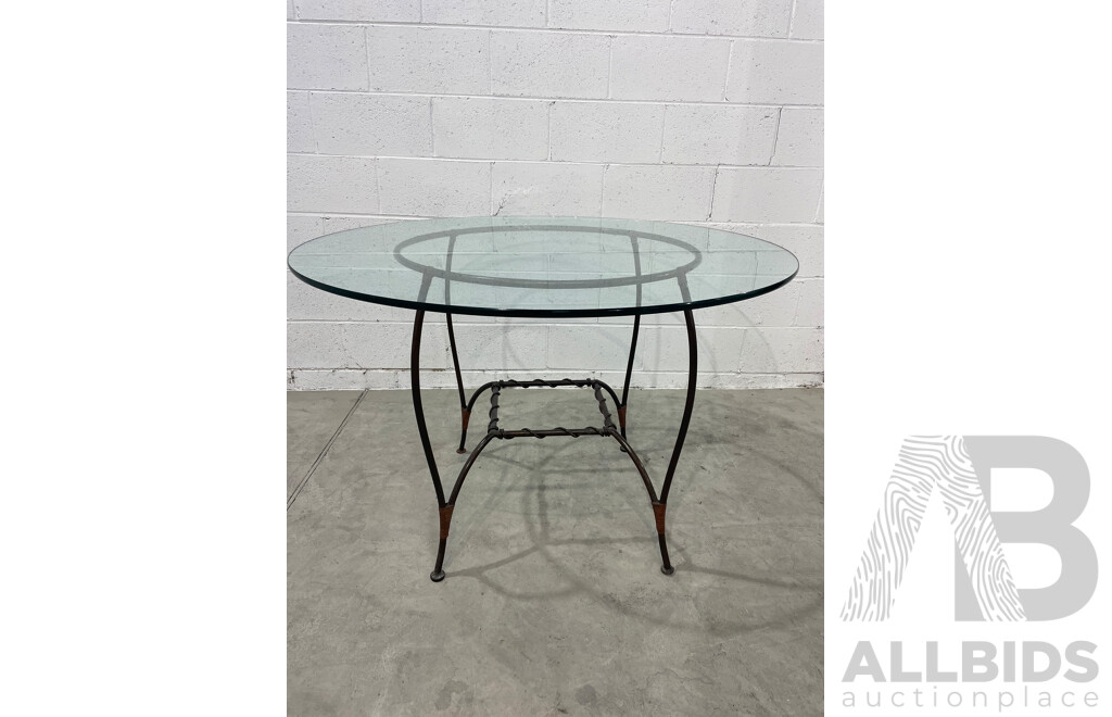 Round Glass Table with Base in Wrought Iron