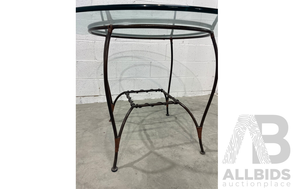 Round Glass Table with Base in Wrought Iron