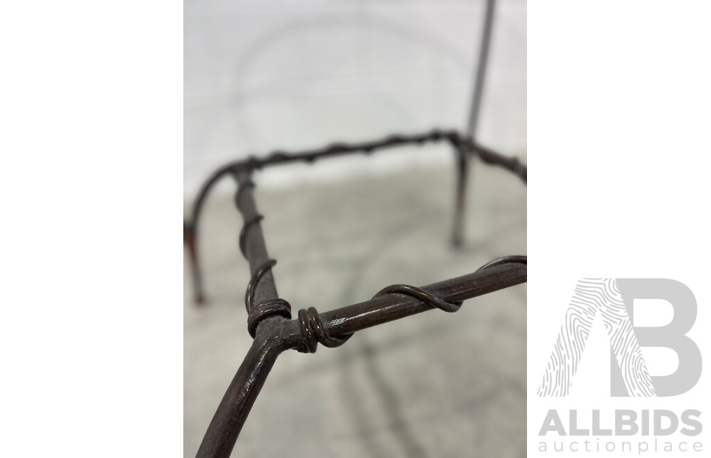 Round Glass Table with Base in Wrought Iron
