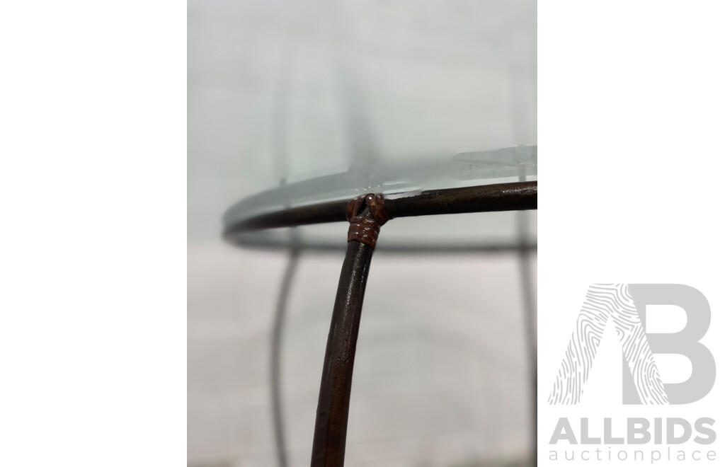 Round Glass Table with Base in Wrought Iron