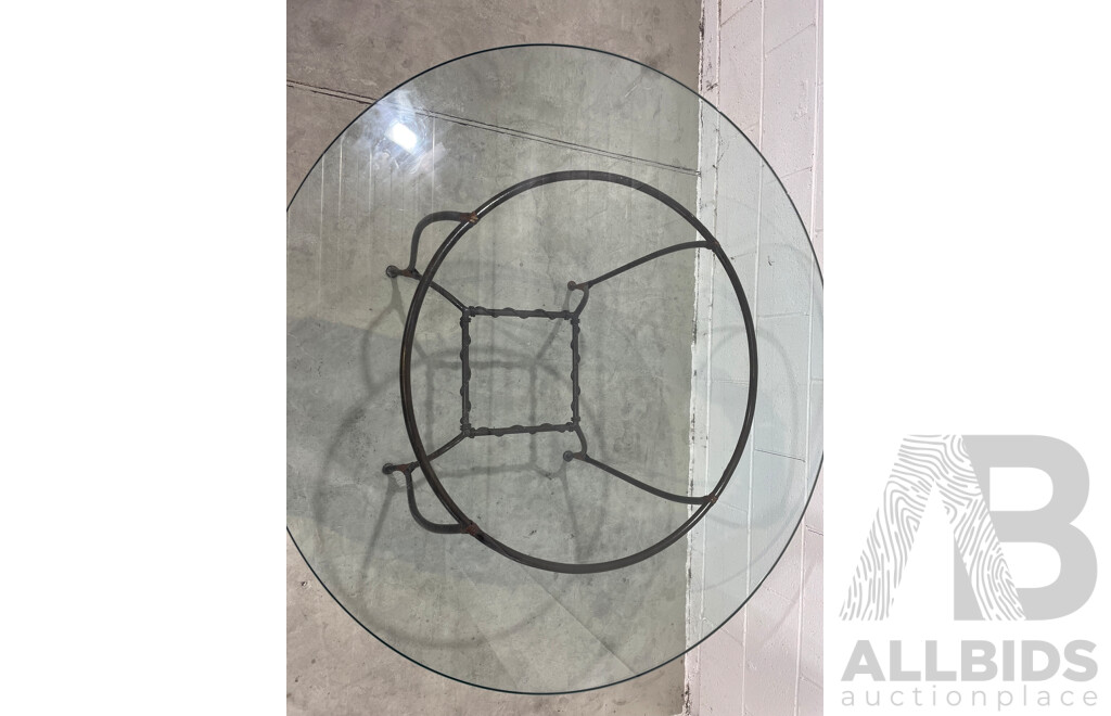 Round Glass Table with Base in Wrought Iron
