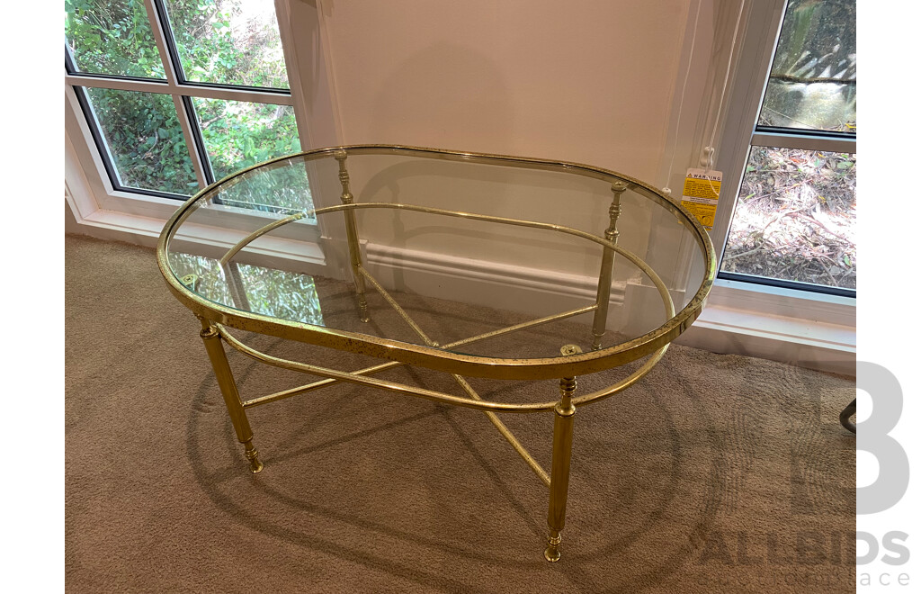 Oval Brass Glass Coffee Table 