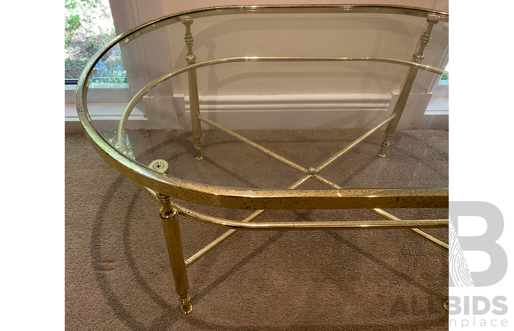 Oval Brass Glass Coffee Table 