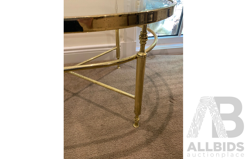Oval Brass Glass Coffee Table 