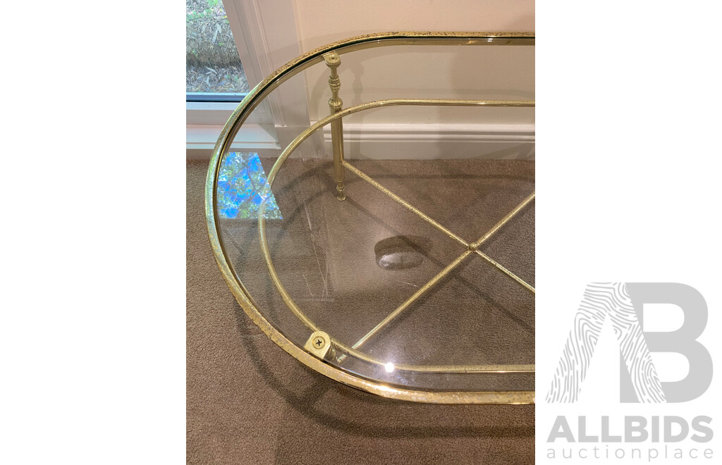 Oval Brass Glass Coffee Table 