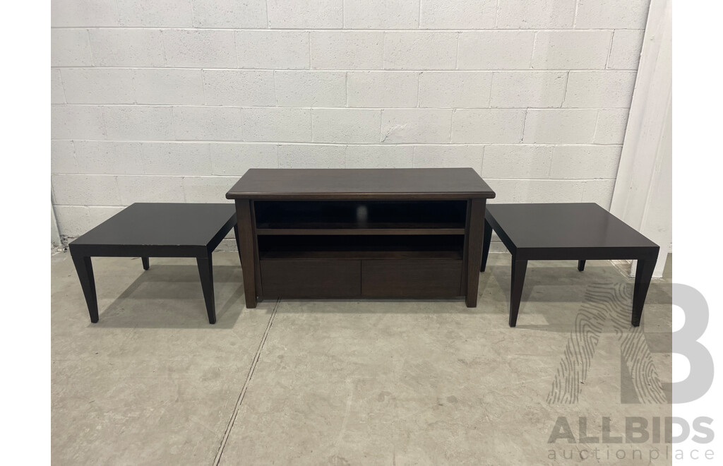 COUNTRY ROAD Hand Made Pair of Wooden Coffee Tables and TV Unit - Lot of 3