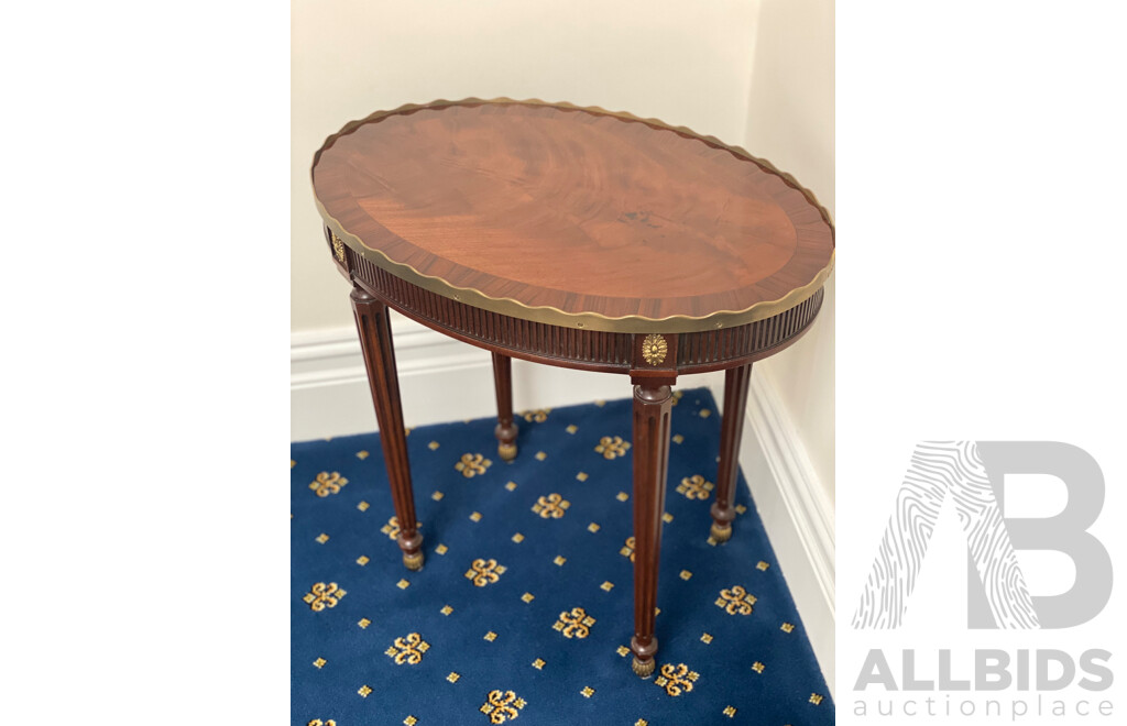 BAKER Oval Side Table with Brass Shaped Gallery  
