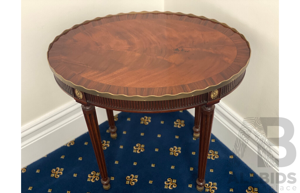 BAKER Oval Side Table with Brass Shaped Gallery  