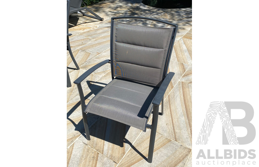 Modern 7 Piece Alloy Outdoor Dining Setting - Glass Top Table and 6 Chairs 