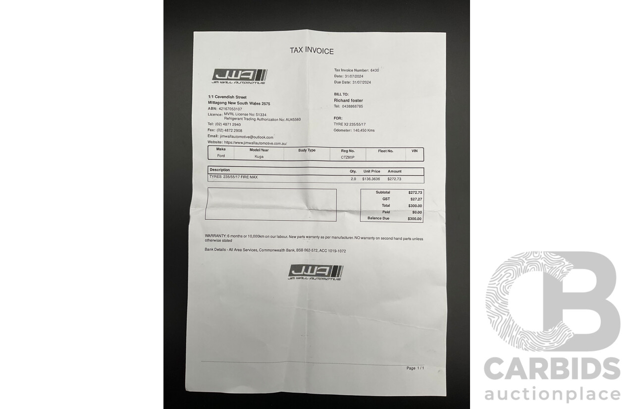 6/2013 Ford Kuga Ambiente (AWD) TF 4d Wagon Panther Black Turbo 1.6L