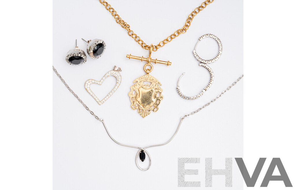 Reproduction GP Fob Chain with Shield, Mimco Earrings, and Other Pieces Including Sterling Silver