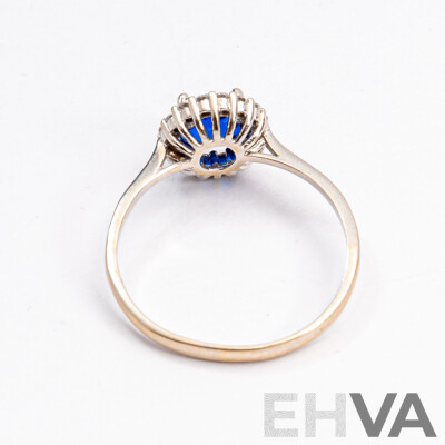 18ct White Gold Sapphire & Diamond Halo Ring, S1.0CT/TDW0.25CT, Size O, 1.93 Grams