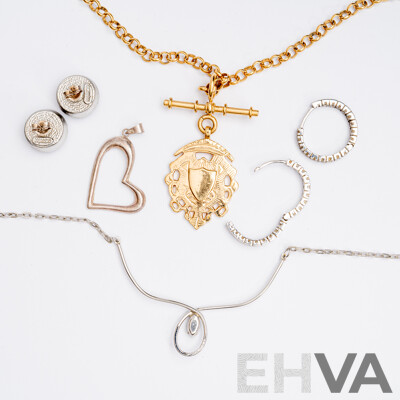 Reproduction GP Fob Chain with Shield, Mimco Earrings, and Other Pieces Including Sterling Silver