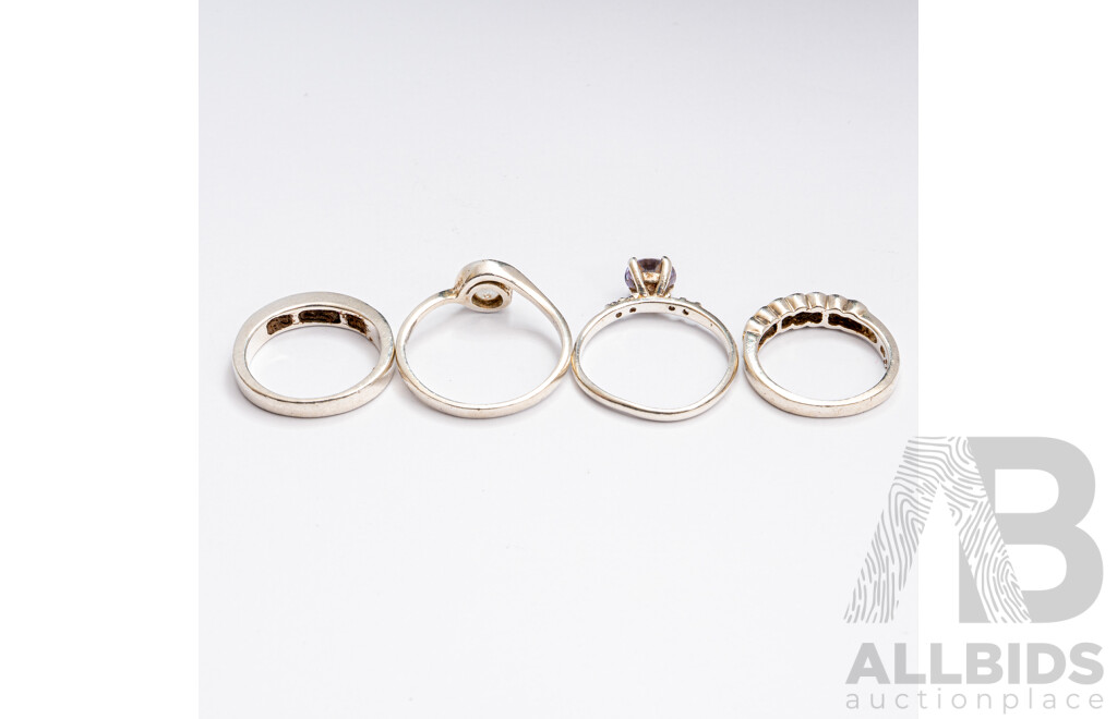 Collection of (4) Sterling Silver Gemstone Rings, Sizes I, K, O & P,  8.58 Grams