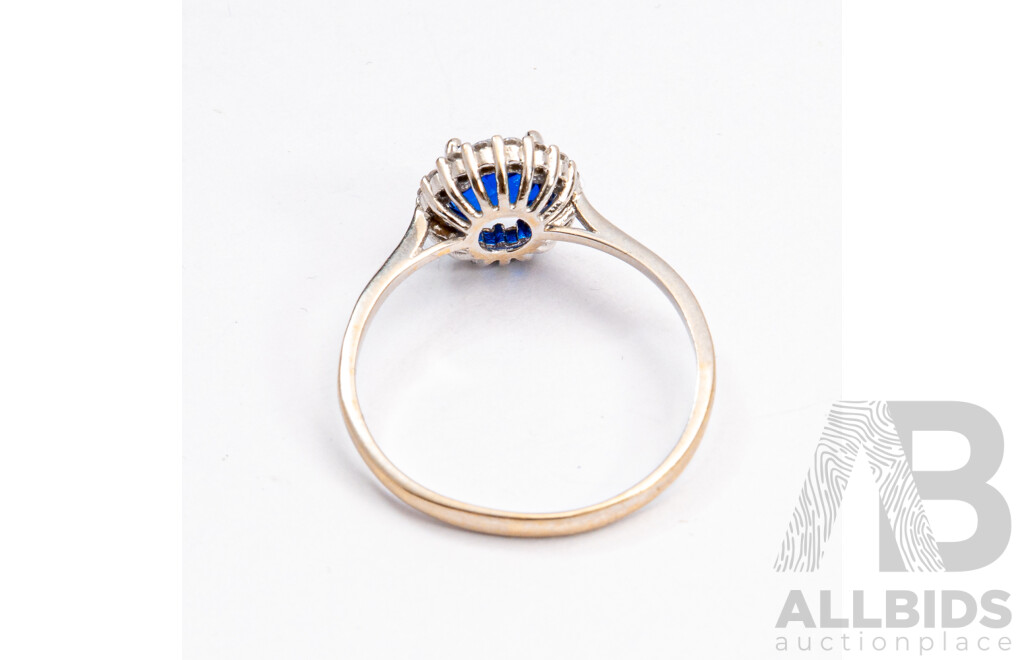 18ct White Gold Sapphire & Diamond Halo Ring, S1.0CT/TDW0.25CT, Size O, 1.93 Grams