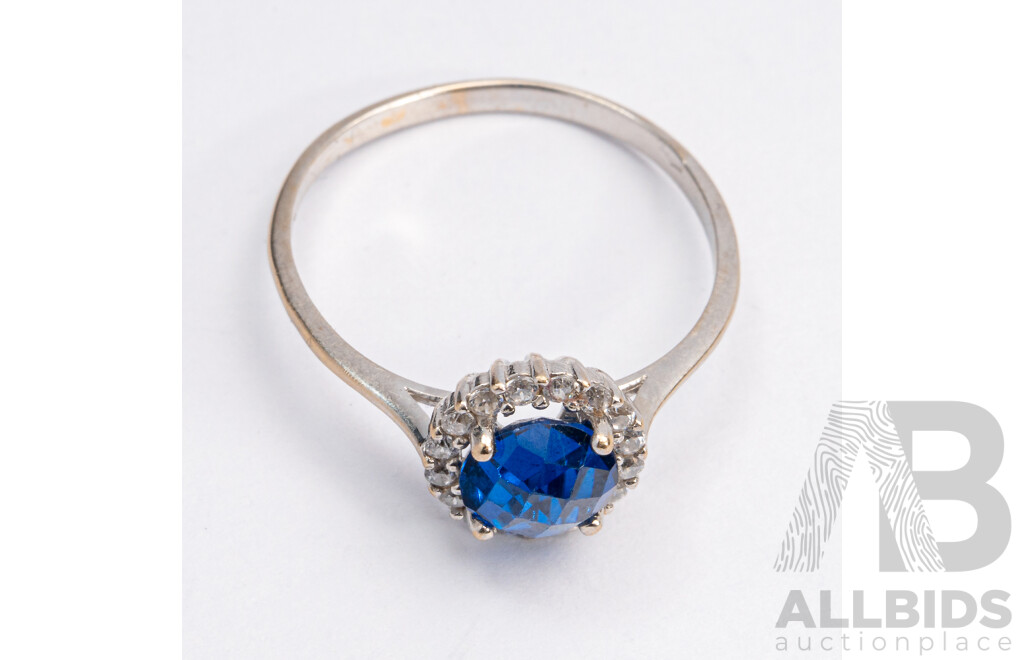 18ct White Gold Sapphire & Diamond Halo Ring, S1.0CT/TDW0.25CT, Size O, 1.93 Grams