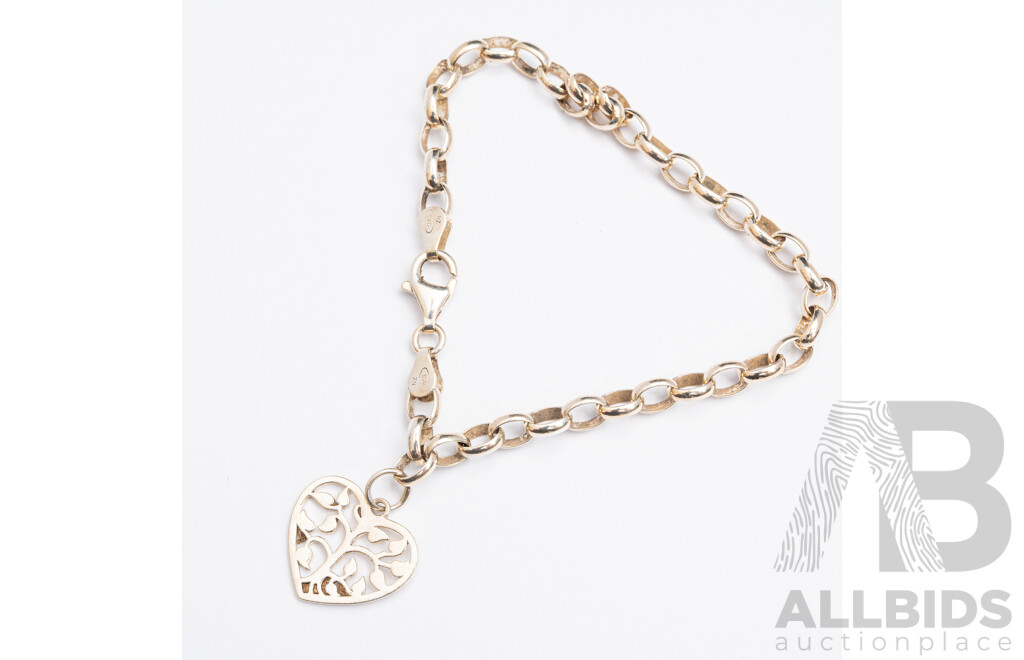 Sterling Silver Bean Shaped Slider Pendant on Snake Chain & SS Bracelet with Tree of Life Heart Charm, 16.79 Grams
