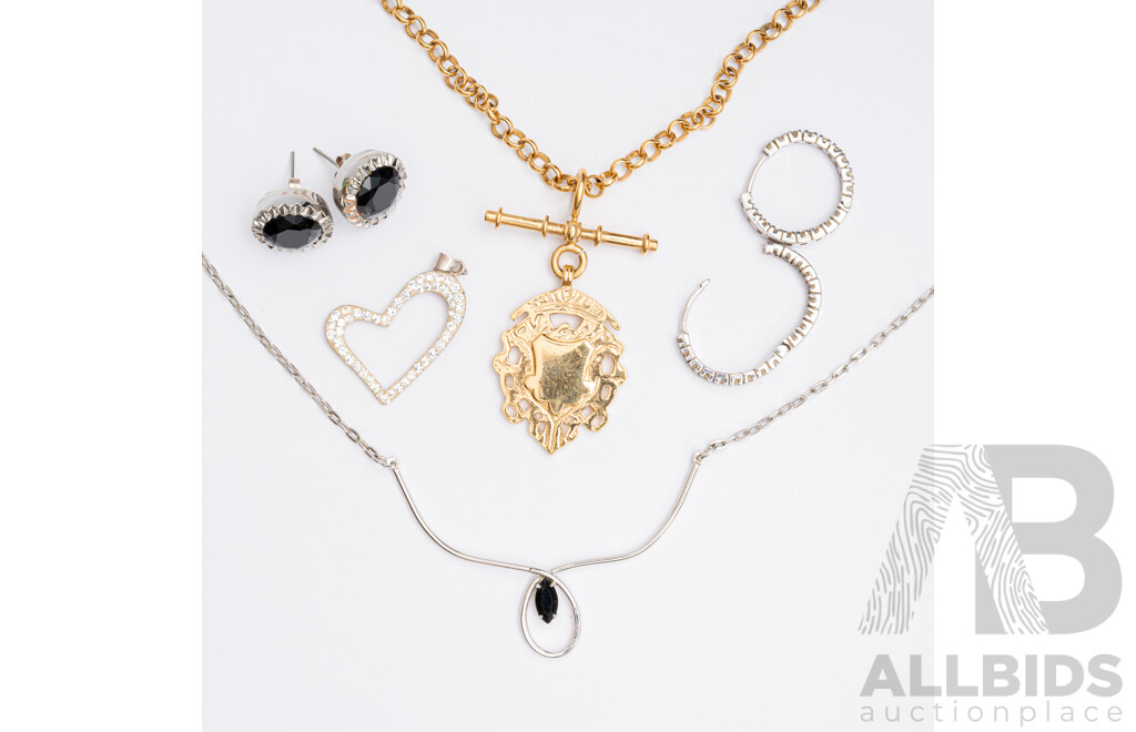 Reproduction GP Fob Chain with Shield, Mimco Earrings, and Other Pieces Including Sterling Silver