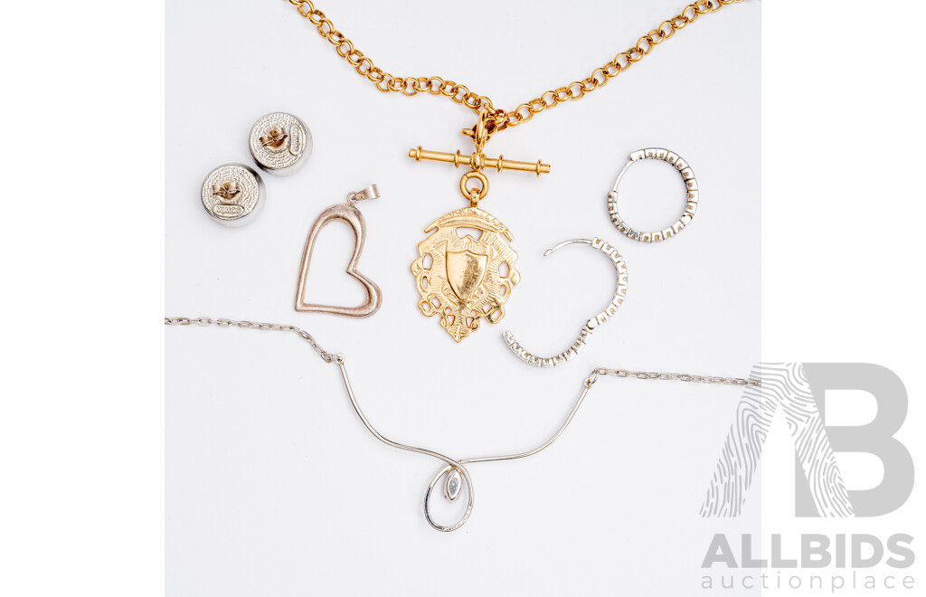 Reproduction GP Fob Chain with Shield, Mimco Earrings, and Other Pieces Including Sterling Silver