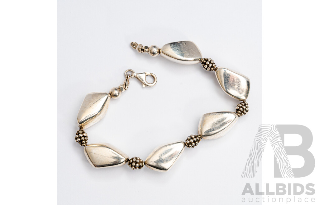 Sterling Silver Pebble Shaped Beaded Bracelet, 18.5cm Long, 14.40 Grams