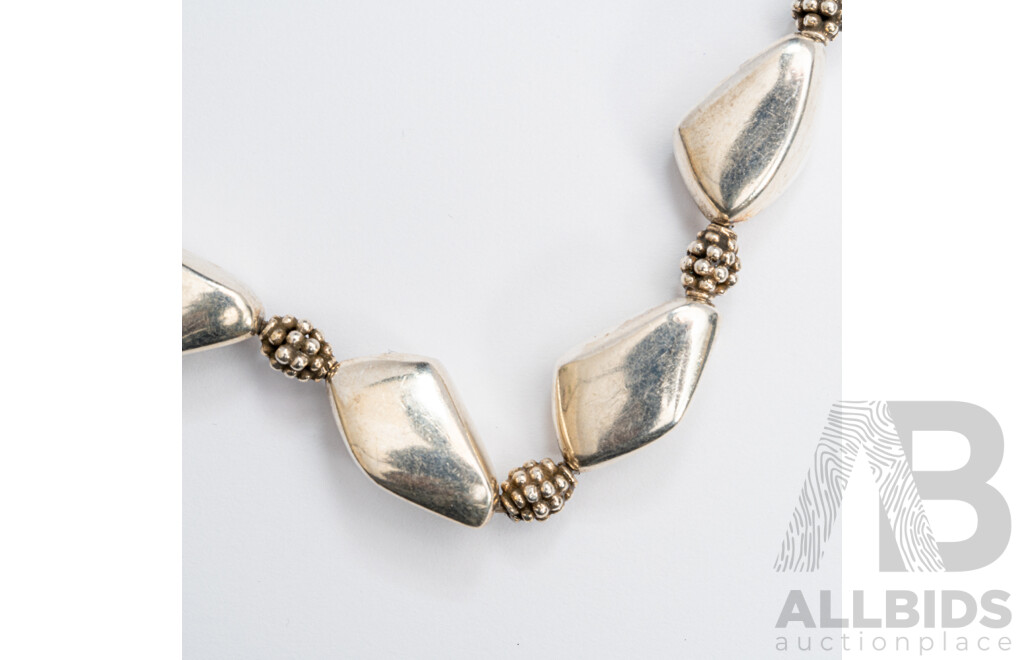 Sterling Silver Pebble Shaped Beaded Bracelet, 18.5cm Long, 14.40 Grams