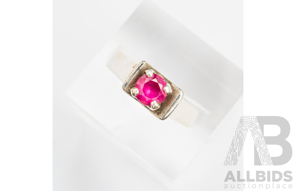 Vintage Ruby & Topaz Solitaire Rings in Sterling Silver, Size I/L, 5.68 Grams