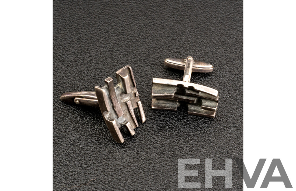 Vintage Sterling Silver Brutalist Style Cuff Links, 24mm, 16.51 Grams