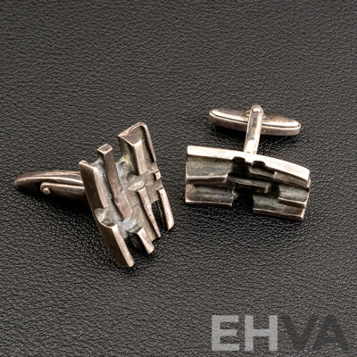 Vintage Sterling Silver Brutalist Style Cuff Links, 24mm, 16.51 Grams