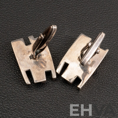 Vintage Sterling Silver Brutalist Style Cuff Links, 24mm, 16.51 Grams