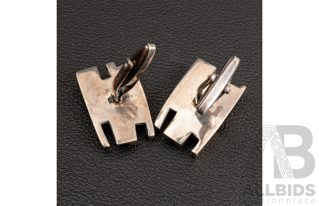 Vintage Sterling Silver Brutalist Style Cuff Links, 24mm, 16.51 Grams